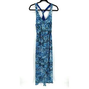 FOREVER 21 Blue Green Stretch Waist Racerback Vacation Maxi Dress Size Medium